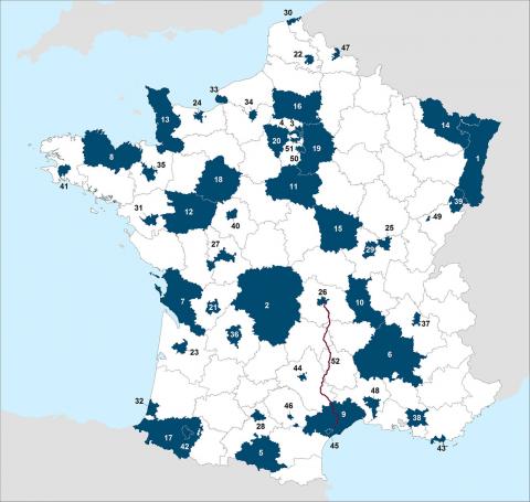 Carte représentant les communes couvertes par des offres d'opérateurs régionaux